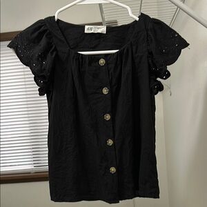 H&M Black Eyelet Sleeve Button-Down Top